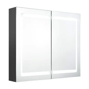 Badkamerkast met spiegel en LED 80x12x68 cm grijs Badkamerkast met spiegel en LED 80x12x68 cm grijs