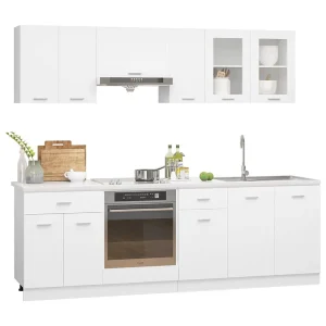 8-delige Keukenkastenset Lyon bewerkt hout wit