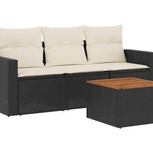 4-delige Loungeset met kussens poly rattan zwart 4-delige Loungeset met kussens poly rattan zwart