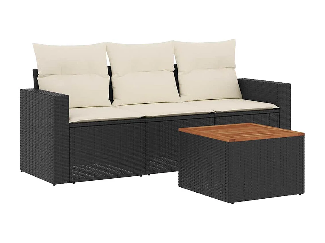 4-delige Loungeset met kussens poly rattan zwart