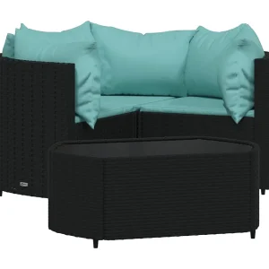 4-delige Loungeset met kussens poly rattan zwart 4-delige Loungeset met kussens poly rattan zwart
