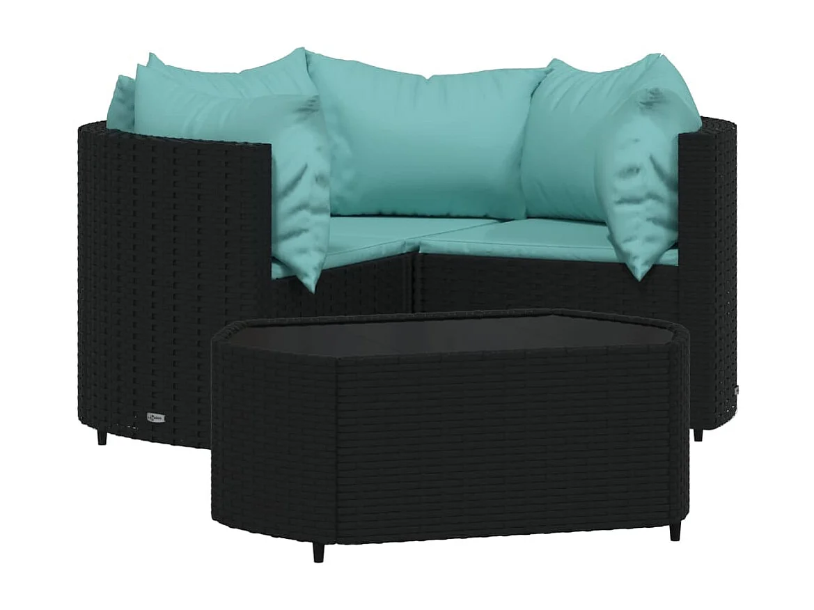 4-delige Loungeset met kussens poly rattan zwart