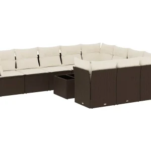 11-delige Loungeset met kussens poly rattan bruin 11-delige Loungeset met kussens poly rattan bruin