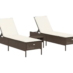 3-delige Ligbeddenset met kussens poly rattan bruin 3-delige Ligbeddenset met kussens poly rattan bruin