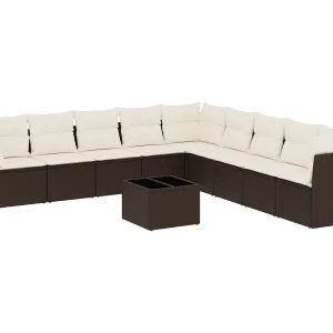 10-delige Loungeset met kussens poly rattan bruin 10-delige Loungeset met kussens poly rattan bruin