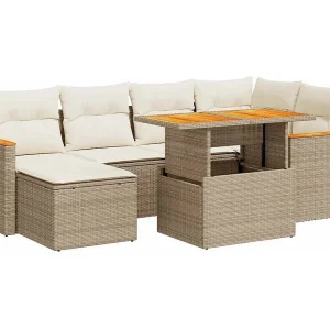 7-delige Loungeset met kussens poly rattan acacia beige 7-delige Loungeset met kussens poly rattan acacia beige
