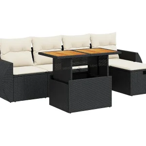 6-delige Loungeset met kussens poly rattan acacia zwart 6-delige Loungeset met kussens poly rattan acacia zwart