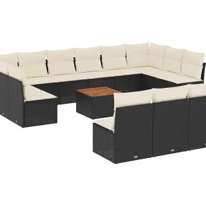 14-delige Loungeset met kussens poly rattan zwart 14-delige Loungeset met kussens poly rattan zwart