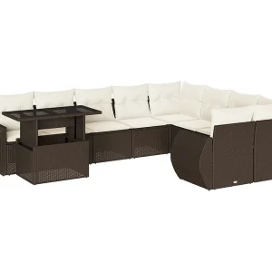 10-delige Loungeset met kussens poly rattan bruin 10-delige Loungeset met kussens poly rattan bruin