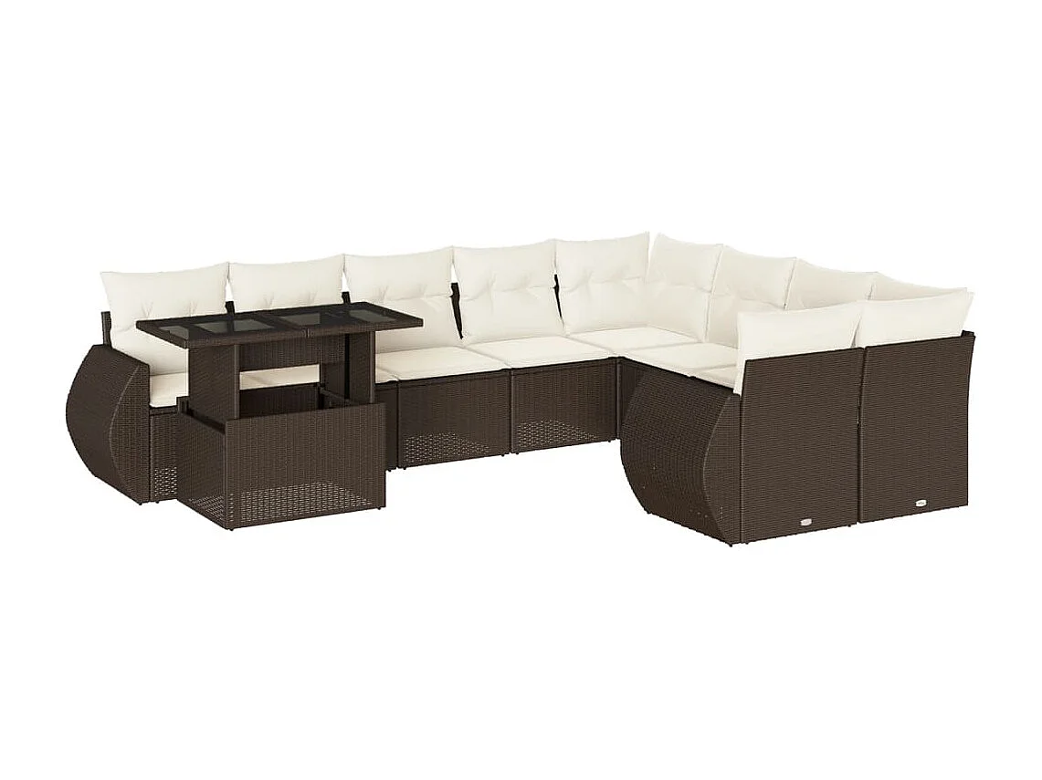 10-delige Loungeset met kussens poly rattan bruin