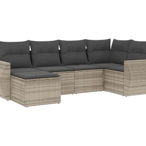 6-delige Loungeset met kussens poly rattan lichtgrijs 6-delige Loungeset met kussens poly rattan lichtgrijs