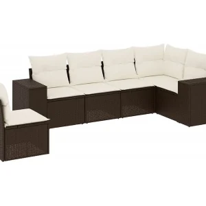 6-delige Loungeset met kussens poly rattan bruin 6-delige Loungeset met kussens poly rattan bruin