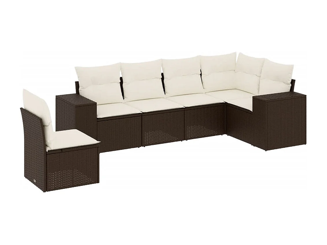6-delige Loungeset met kussens poly rattan bruin