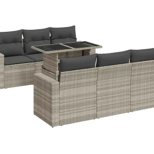 7-delige Loungeset met kussens poly rattan lichtgrijs 7-delige Loungeset met kussens poly rattan lichtgrijs