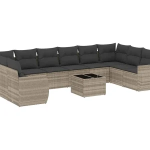 11-delige Loungeset met kussens poly rattan lichtgrijs 11-delige Loungeset met kussens poly rattan lichtgrijs