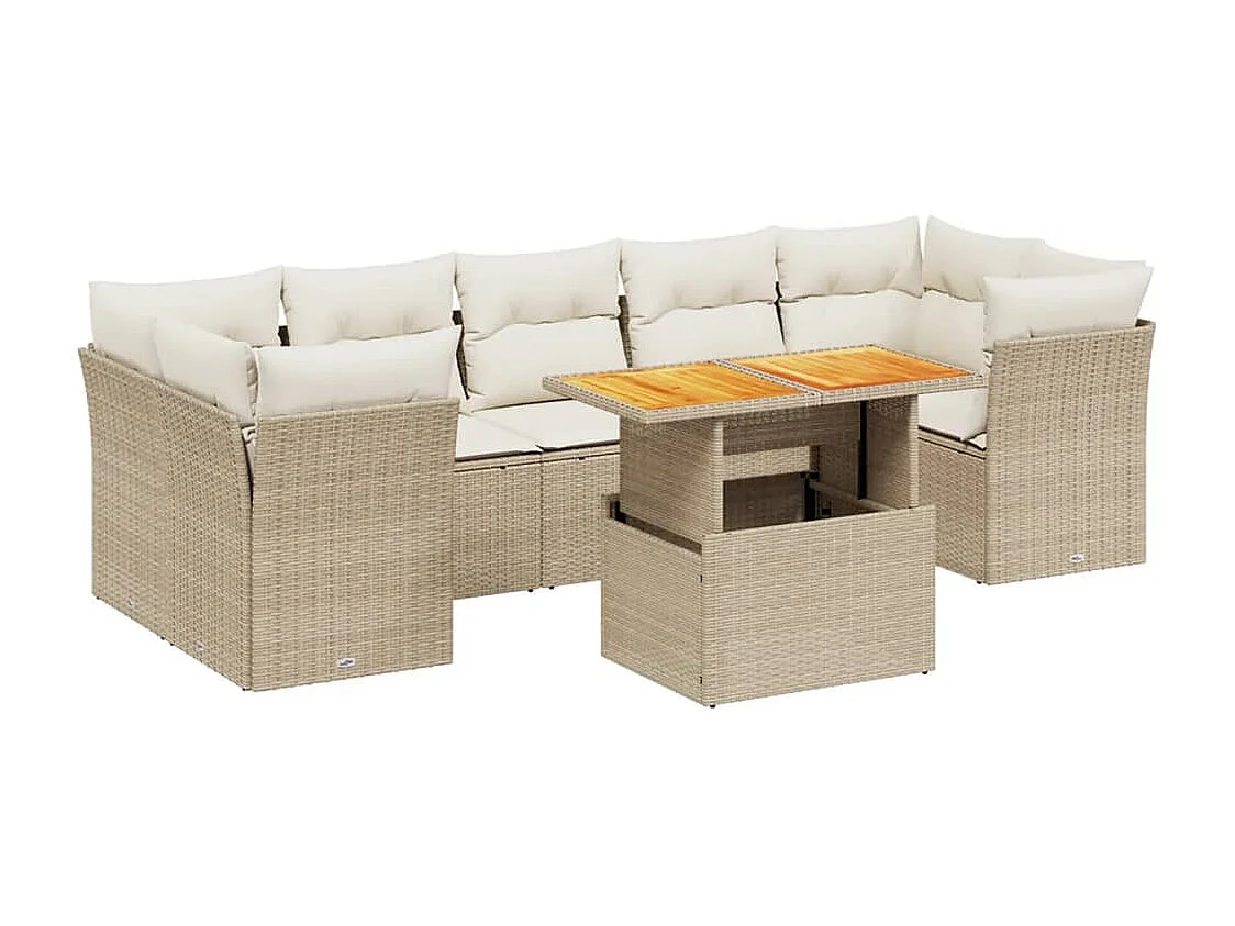 8-delige Loungeset met kussens poly rattan beige