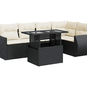 6-delige Loungeset met kussens poly rattan zwart 6-delige Loungeset met kussens poly rattan zwart