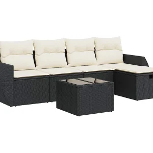 6-delige Loungeset met kussens poly rattan zwart 6-delige Loungeset met kussens poly rattan zwart