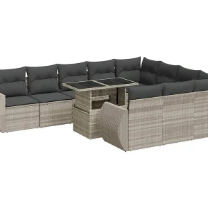 11-delige Loungeset met kussens poly rattan lichtgrijs 11-delige Loungeset met kussens poly rattan lichtgrijs