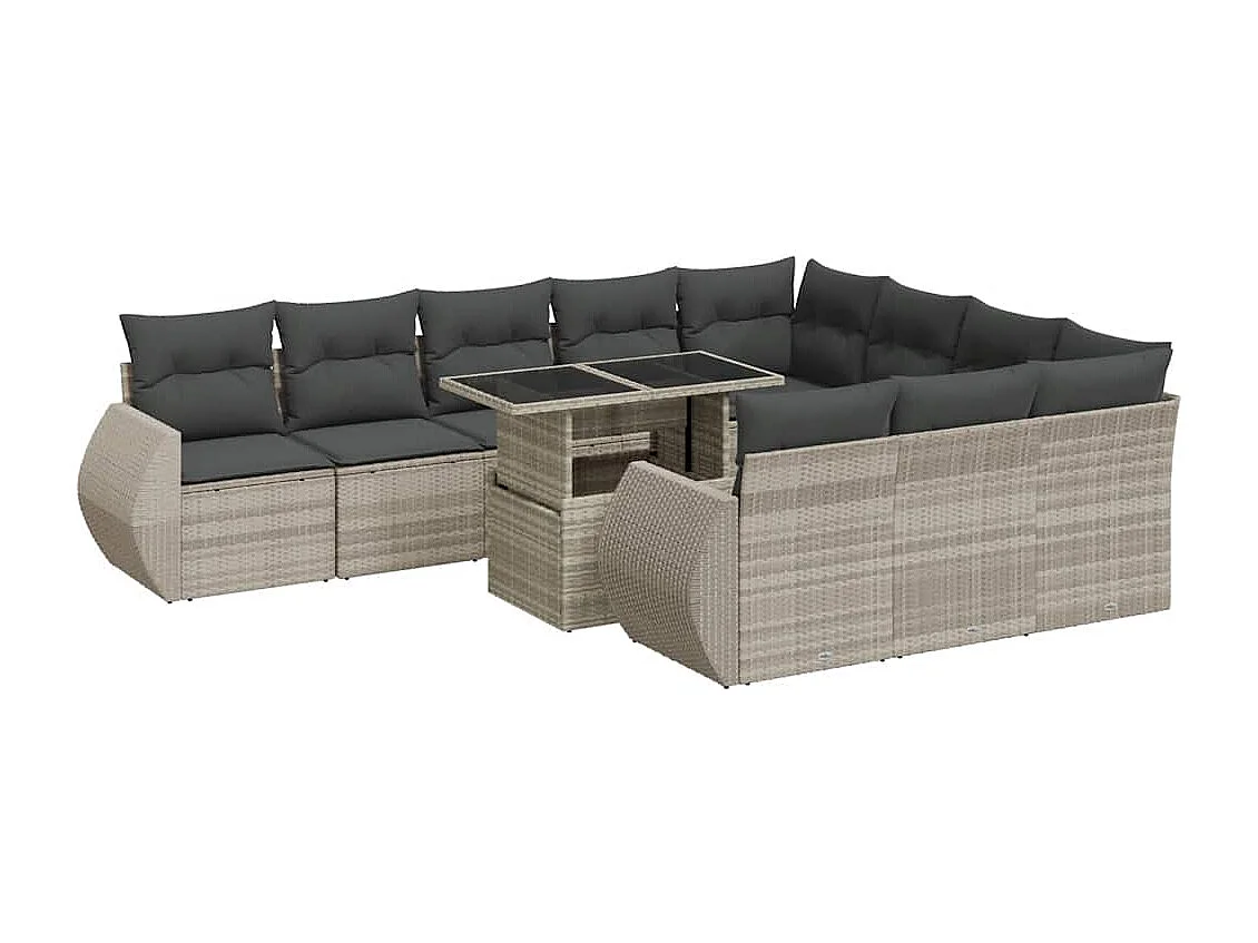 11-delige Loungeset met kussens poly rattan lichtgrijs