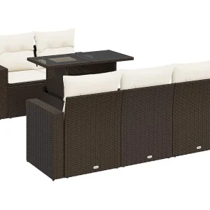 6-delige Loungeset met kussens poly rattan bruin 6-delige Loungeset met kussens poly rattan bruin