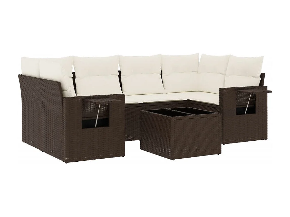 7-delige Loungeset met kussens poly rattan bruin