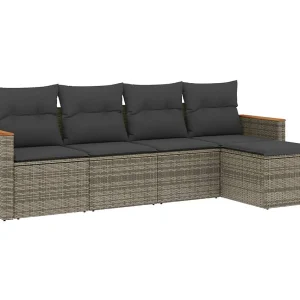 5-delige Loungeset met kussens poly rattan grijs 5-delige Loungeset met kussens poly rattan grijs