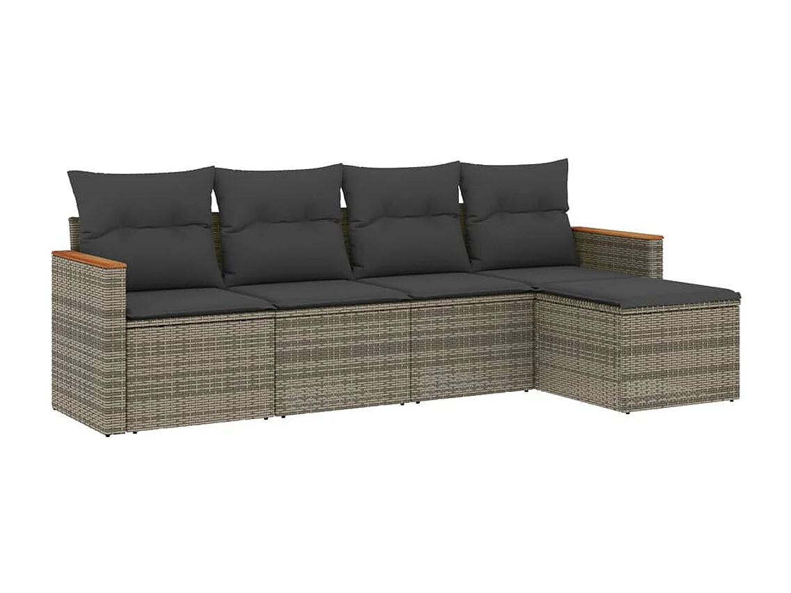 5-delige Loungeset met kussens poly rattan grijs