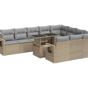 11-delige Tuinset met kussens poly rattan beige 11-delige Tuinset met kussens poly rattan beige