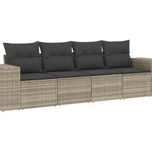 4-delige Loungeset met kussens poly rattan lichtgrijs 4-delige Loungeset met kussens poly rattan lichtgrijs