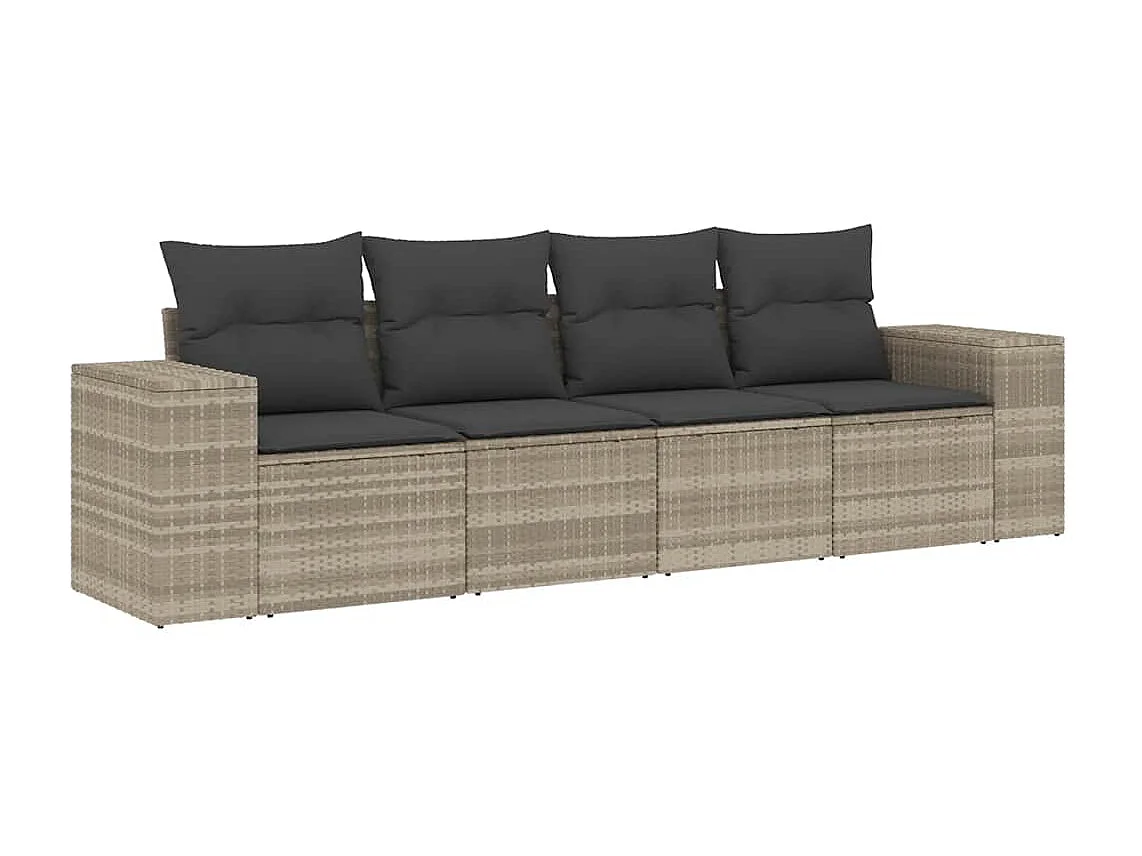 4-delige Loungeset met kussens poly rattan lichtgrijs