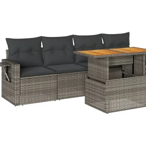 5-delige Loungeset met kussens poly rattan grijs 5-delige Loungeset met kussens poly rattan grijs