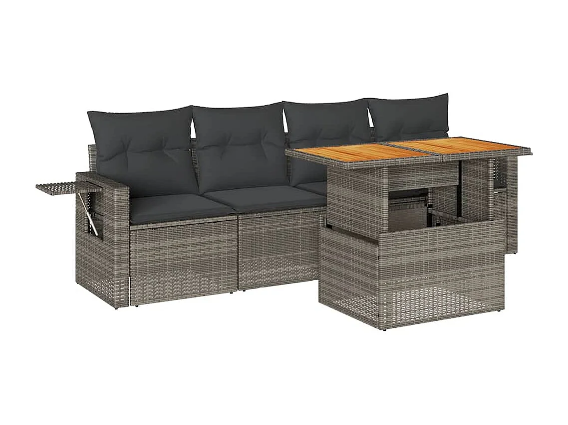 5-delige Loungeset met kussens poly rattan grijs