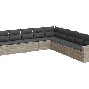 9-delige Loungeset met kussens poly rattan lichtgrijs 9-delige Loungeset met kussens poly rattan lichtgrijs
