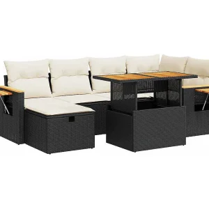 8-delige Loungeset met kussens poly rattan zwart 8-delige Loungeset met kussens poly rattan zwart