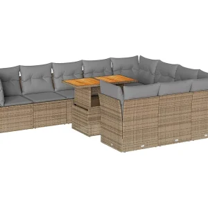 11-delige Tuinset met kussens poly rattan beige 11-delige Tuinset met kussens poly rattan beige