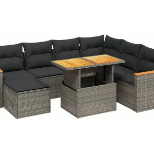 8-delige Loungeset met kussens poly rattan grijs 8-delige Loungeset met kussens poly rattan grijs