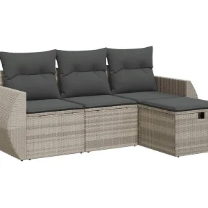 4-delige Loungeset met kussens poly rattan lichtgrijs 4-delige Loungeset met kussens poly rattan lichtgrijs