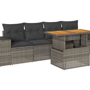 5-delige Loungeset met kussens poly rattan grijs 5-delige Loungeset met kussens poly rattan grijs