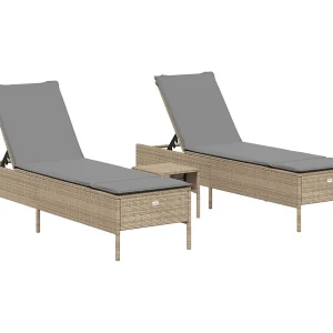 3-delige Ligbeddenset met kussens poly rattan beige 3-delige Ligbeddenset met kussens poly rattan beige