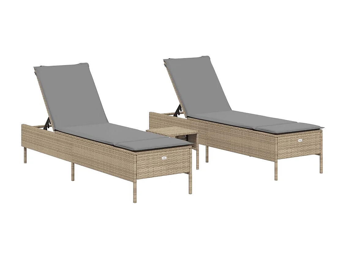 3-delige Ligbeddenset met kussens poly rattan beige
