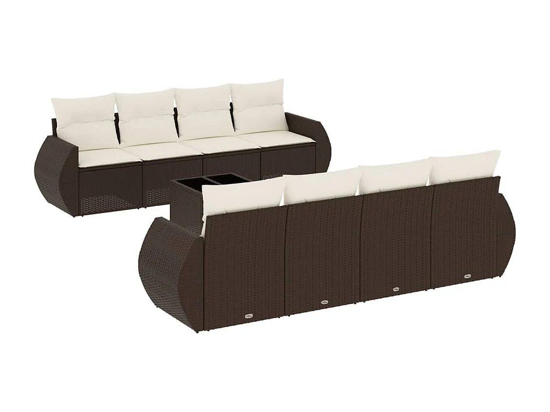 9-delige Loungeset met kussens poly rattan bruin