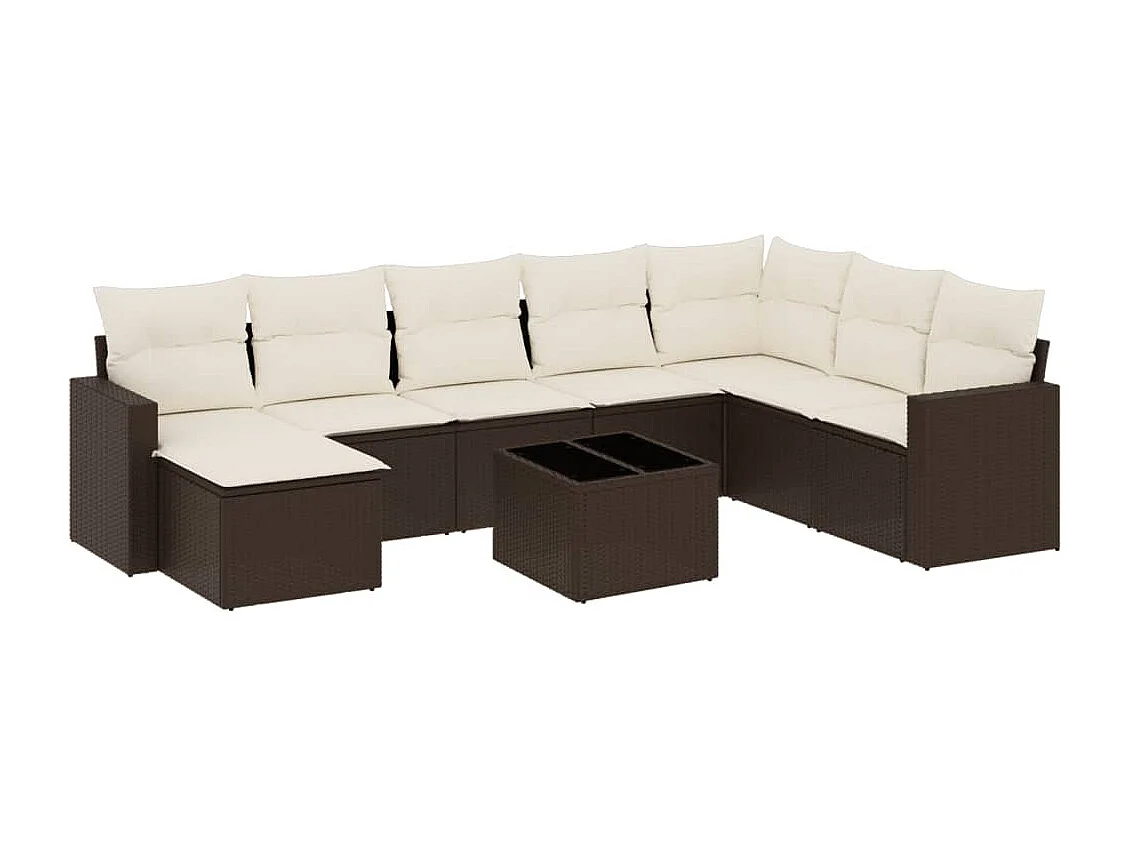 9-delige Loungeset met kussens poly rattan bruin