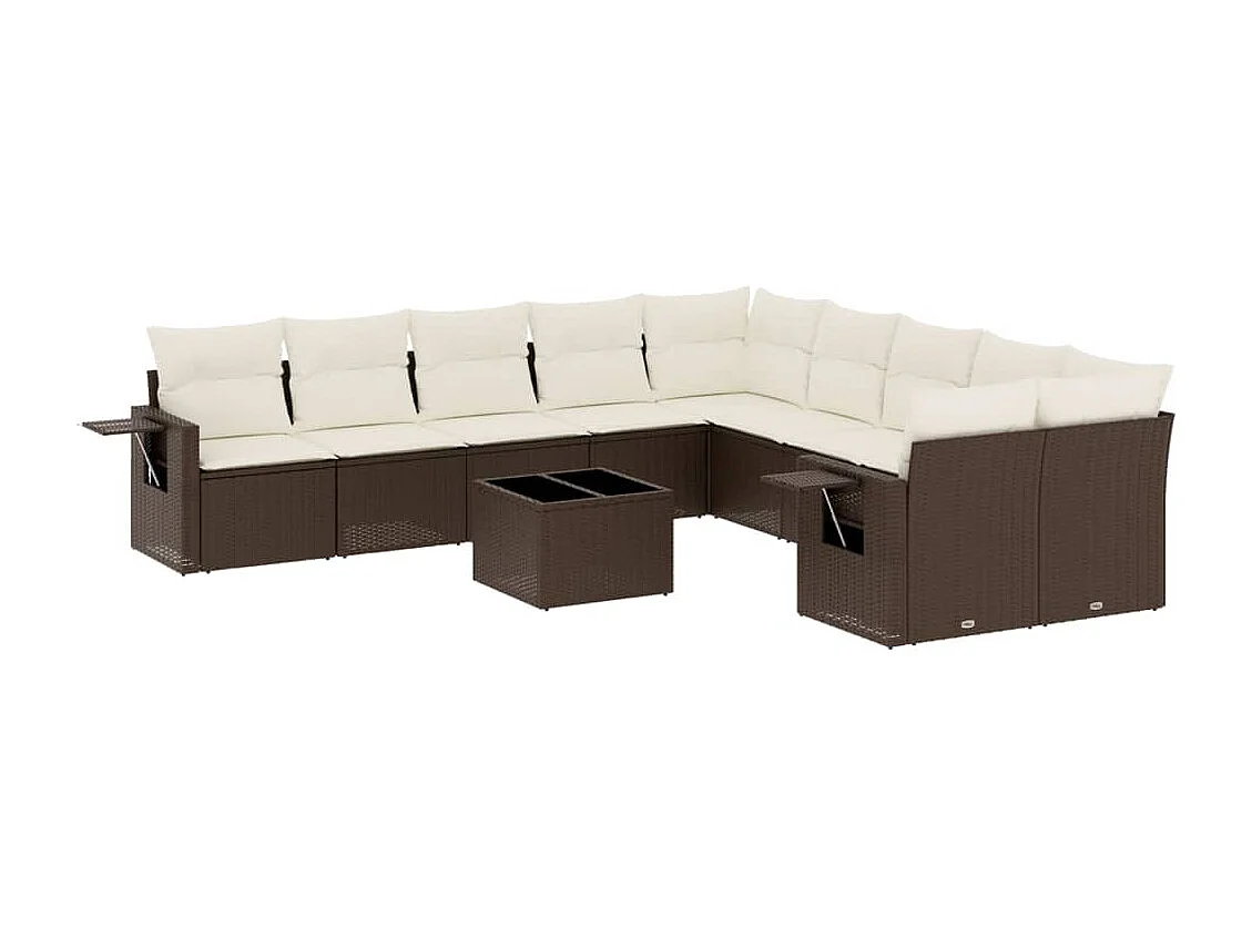 11-delige Loungeset met kussens poly rattan bruin