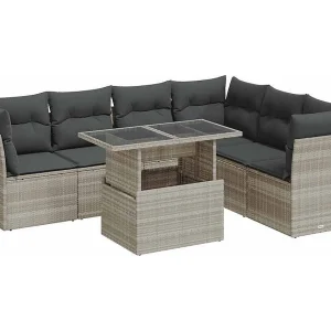 7-delige Loungeset met kussens poly rattan lichtgrijs 7-delige Loungeset met kussens poly rattan lichtgrijs