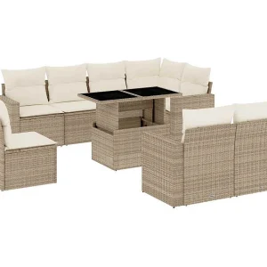 9-delige Loungeset met kussens poly rattan beige 9-delige Loungeset met kussens poly rattan beige