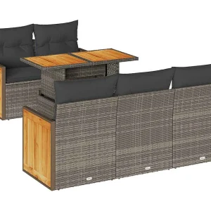6-delige Loungeset met kussens poly rattan acacia grijs 6-delige Loungeset met kussens poly rattan acacia grijs