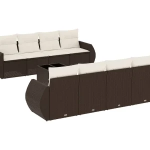 9-delige Loungeset met kussens poly rattan bruin 9-delige Loungeset met kussens poly rattan bruin