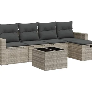 6-delige Loungeset met kussens poly rattan lichtgrijs 6-delige Loungeset met kussens poly rattan lichtgrijs