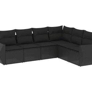 6-delige Loungeset met kussens poly rattan zwart 6-delige Loungeset met kussens poly rattan zwart